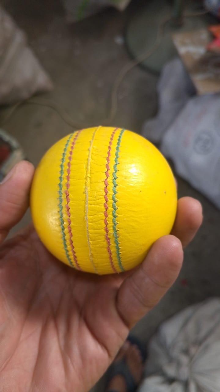 Indoor Leather Cricket Ball (Yellow) - Durable Practice Ball for Indoor Training Sessions