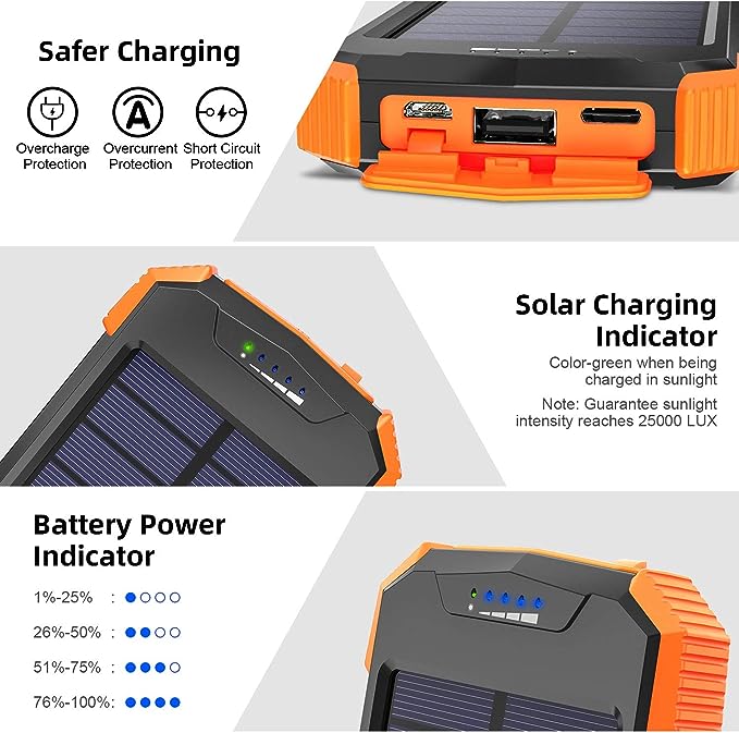 Solar Power Bank 10000mAh – Best Wireless Portable Charger for Outdoor Adventures