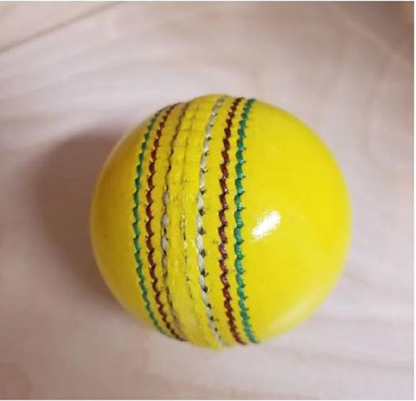 Indoor Leather Cricket Ball (Yellow) - Durable Practice Ball for Indoor Training Sessions