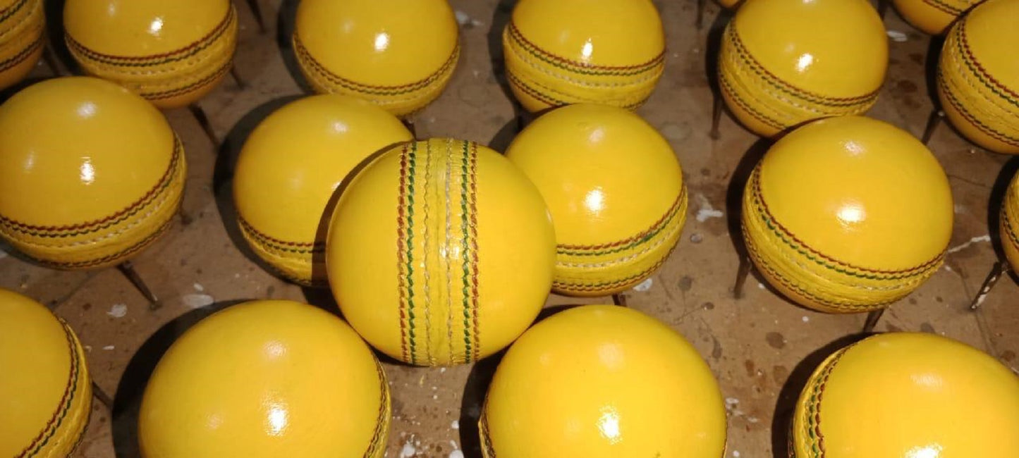 Indoor Leather Cricket Ball (Yellow) - Durable Practice Ball for Indoor Training Sessions