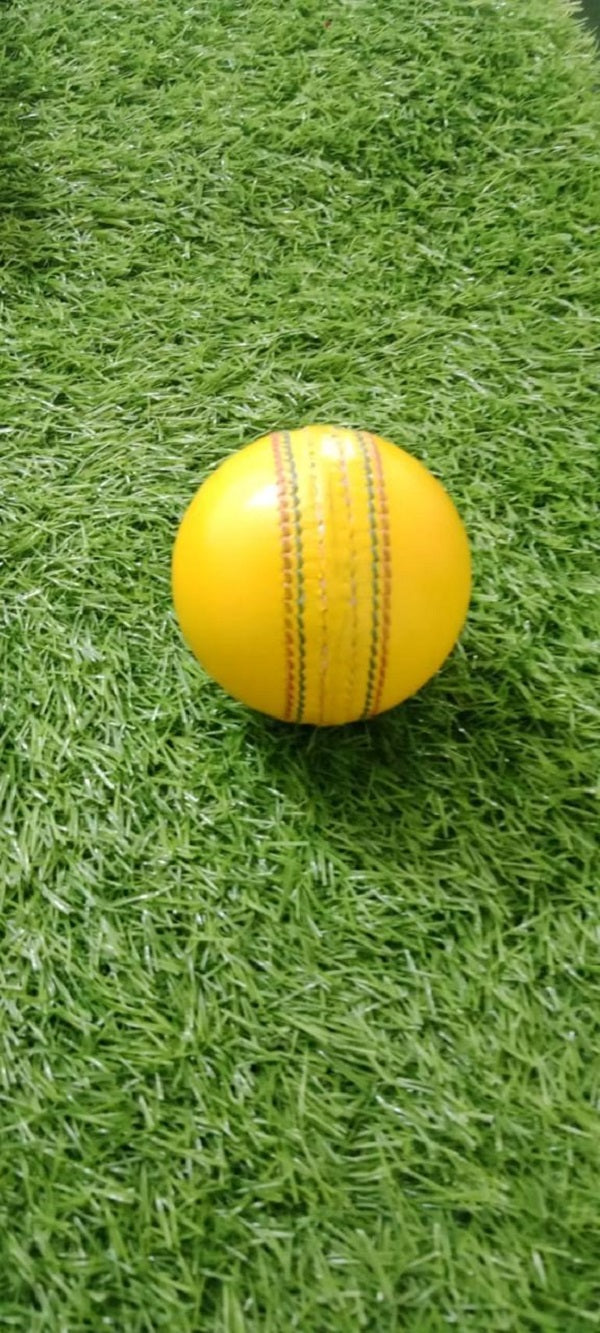 Indoor Leather Cricket Ball (Yellow) - Durable Practice Ball for Indoor Training Sessions
