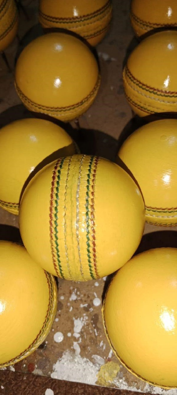 Indoor Leather Cricket Ball (Yellow) - Durable Practice Ball for Indoor Training Sessions