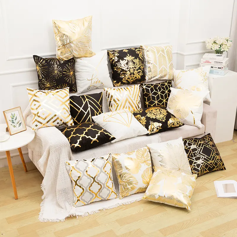Luxury White & Gold Patterned Sofa Cushion Cover – Elegant Home Décor