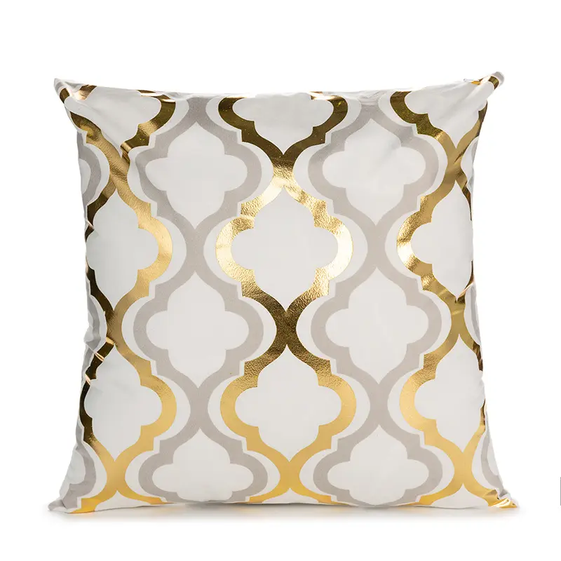 Luxury White & Gold Patterned Sofa Cushion Cover – Elegant Home Décor