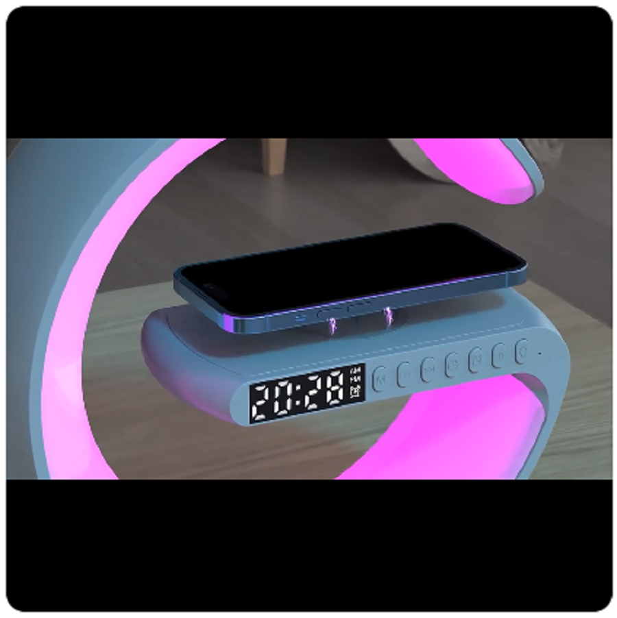 G Shaped Multi-Function Wireless Charger Digital Clock Speaker