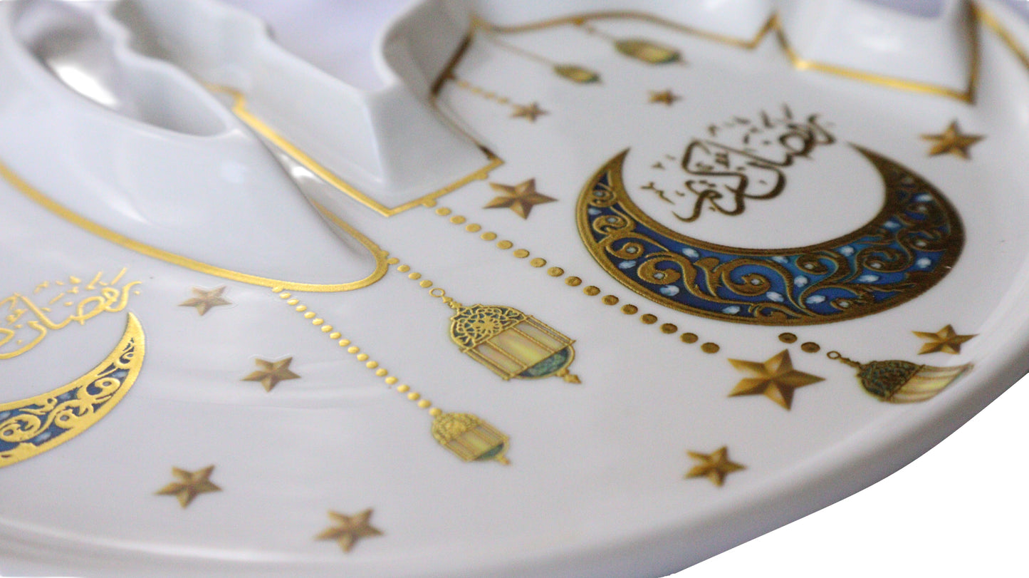 White Gold Blue Moon & Mosque Shaped Ceramic Serving Plate