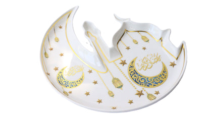 White Gold Blue Moon & Mosque Shaped Ceramic Serving Plate