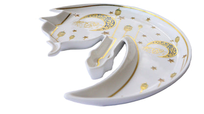 White Gold Blue Moon & Mosque Shaped Ceramic Serving Plate