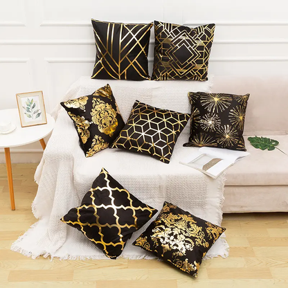 Black and Golden Sofa Cushion Cover