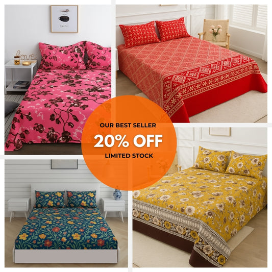 Premium King Size Cotton Bed Sheets |  20% OFF