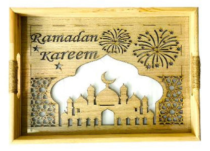 Islamic Wood Serving Tray with Acrylic Interior