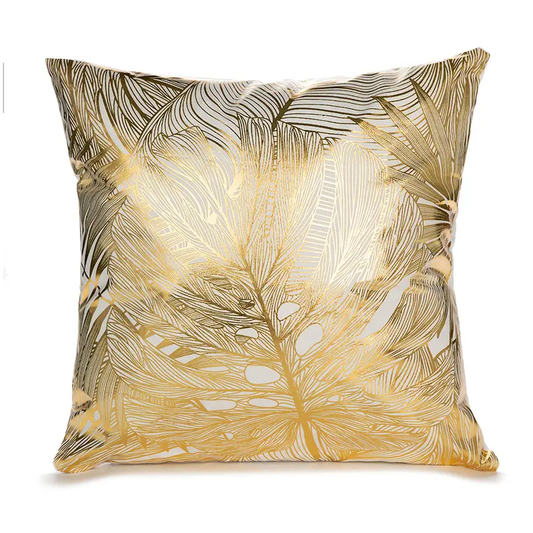 Golden Blooms White Floral Sofa Cushion Cover