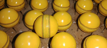 Indoor Leather Cricket Ball (Yellow) - Durable Practice Ball for Indoor Training Sessions
