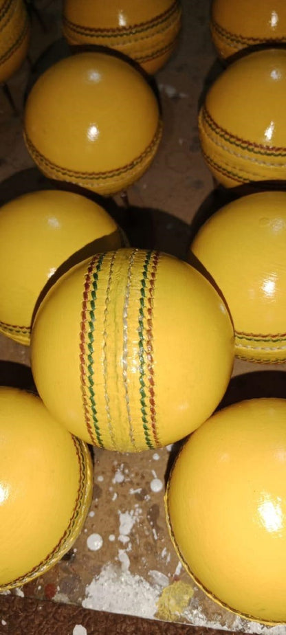 Indoor Leather Cricket Ball (Yellow) - Durable Practice Ball for Indoor Training Sessions