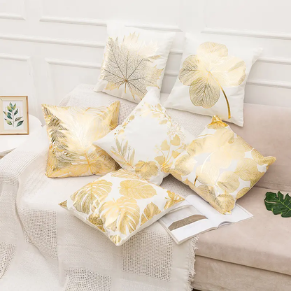 Floral White and Golden Sofa Cushion Cover